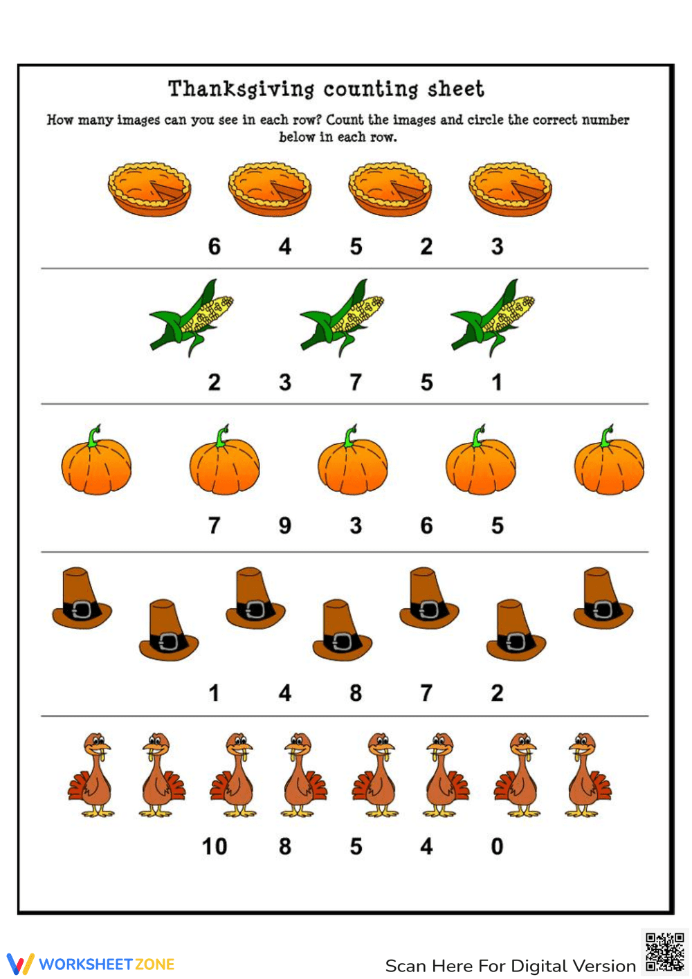 Thanksgiving Counting Worksheet | Essential Grade K-1 - Page 1
