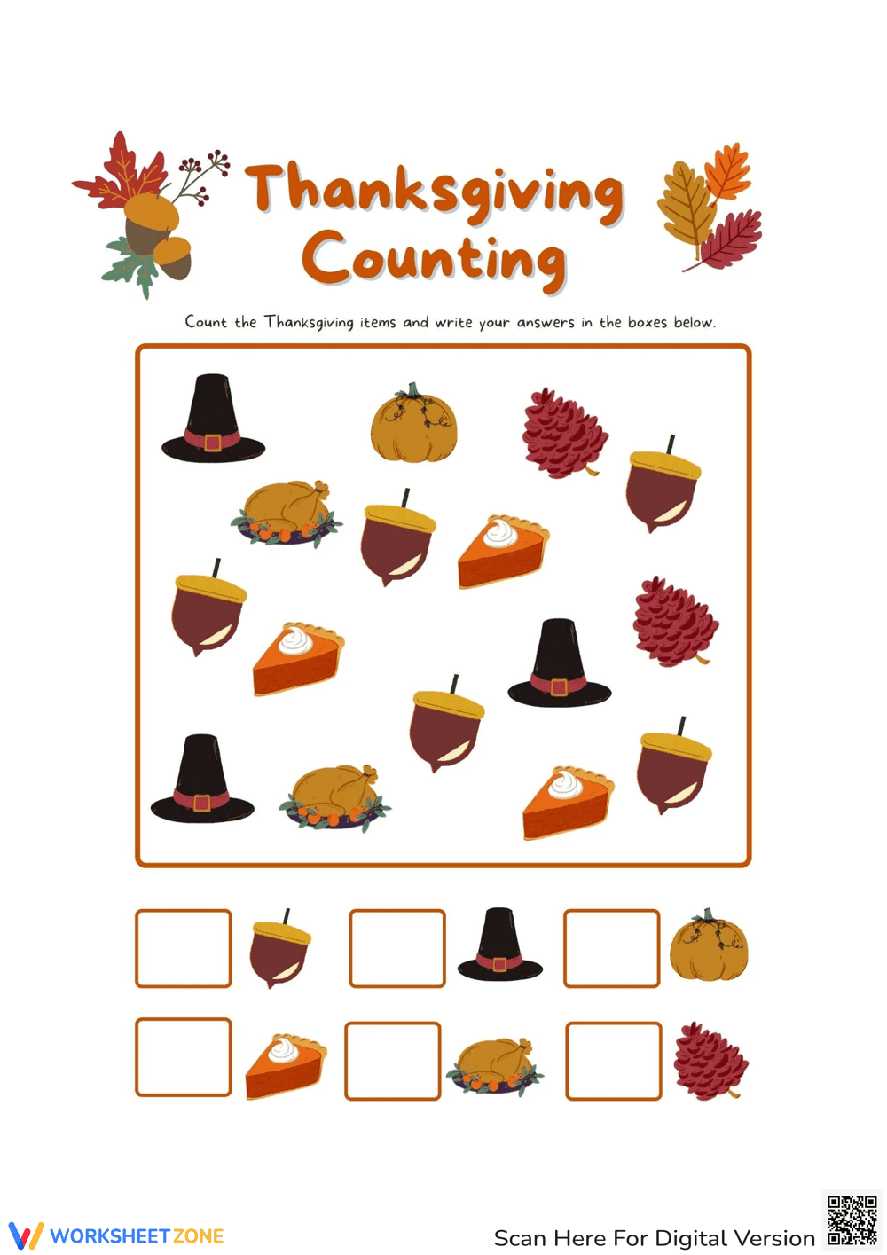 Thanksgiving Counting Worksheet: Fun Math Activity - Page 1