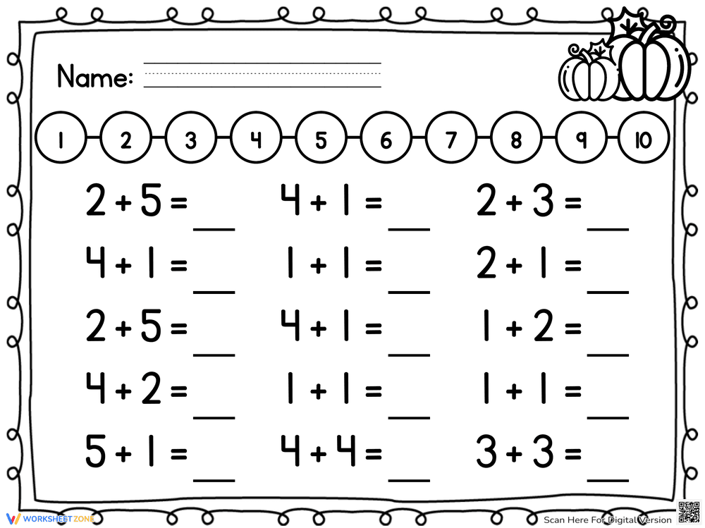 Printable Thanksgiving Number Line Addition | Grade 1 - Page 1