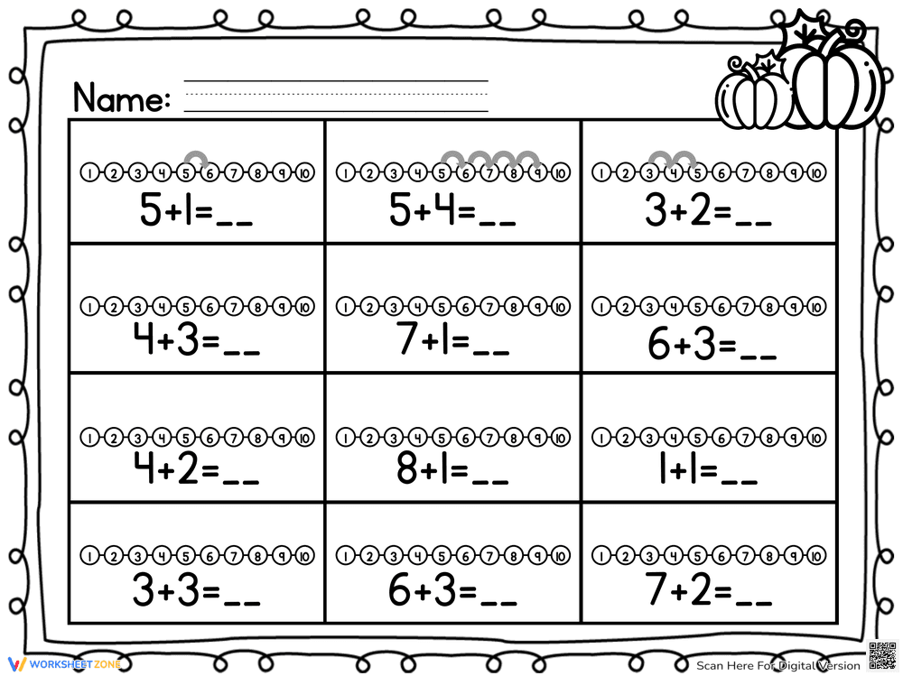 Essential Number Line Addition | Grade 1 Thanksgiving - Page 1