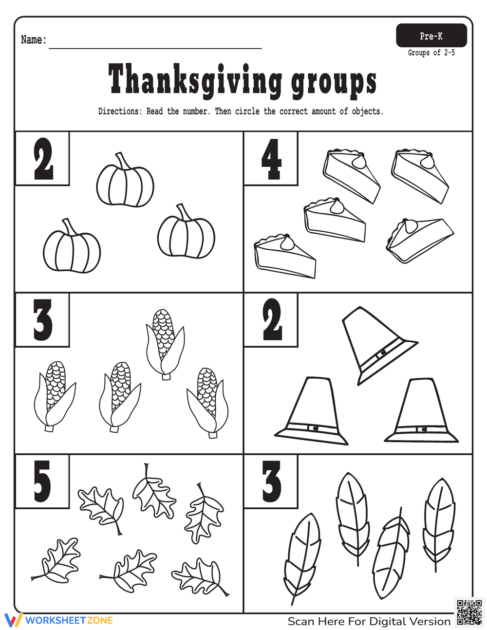 Thanksgiving Grouping Worksheet: Math Activity - Page 1