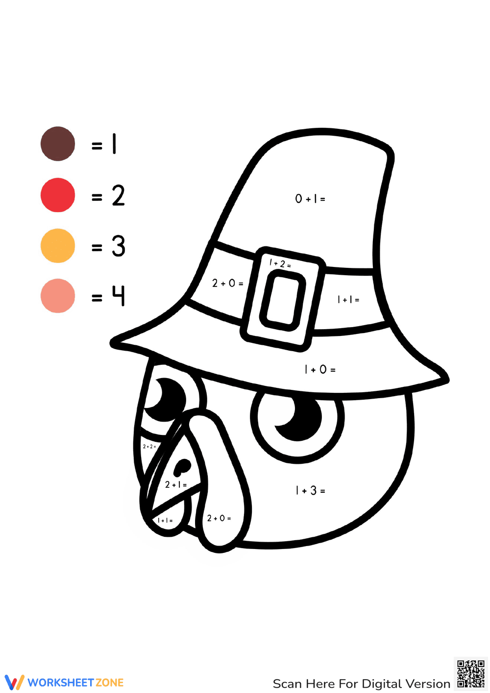 Thanksgiving Color by Number Simple Addition Fun - Page 1