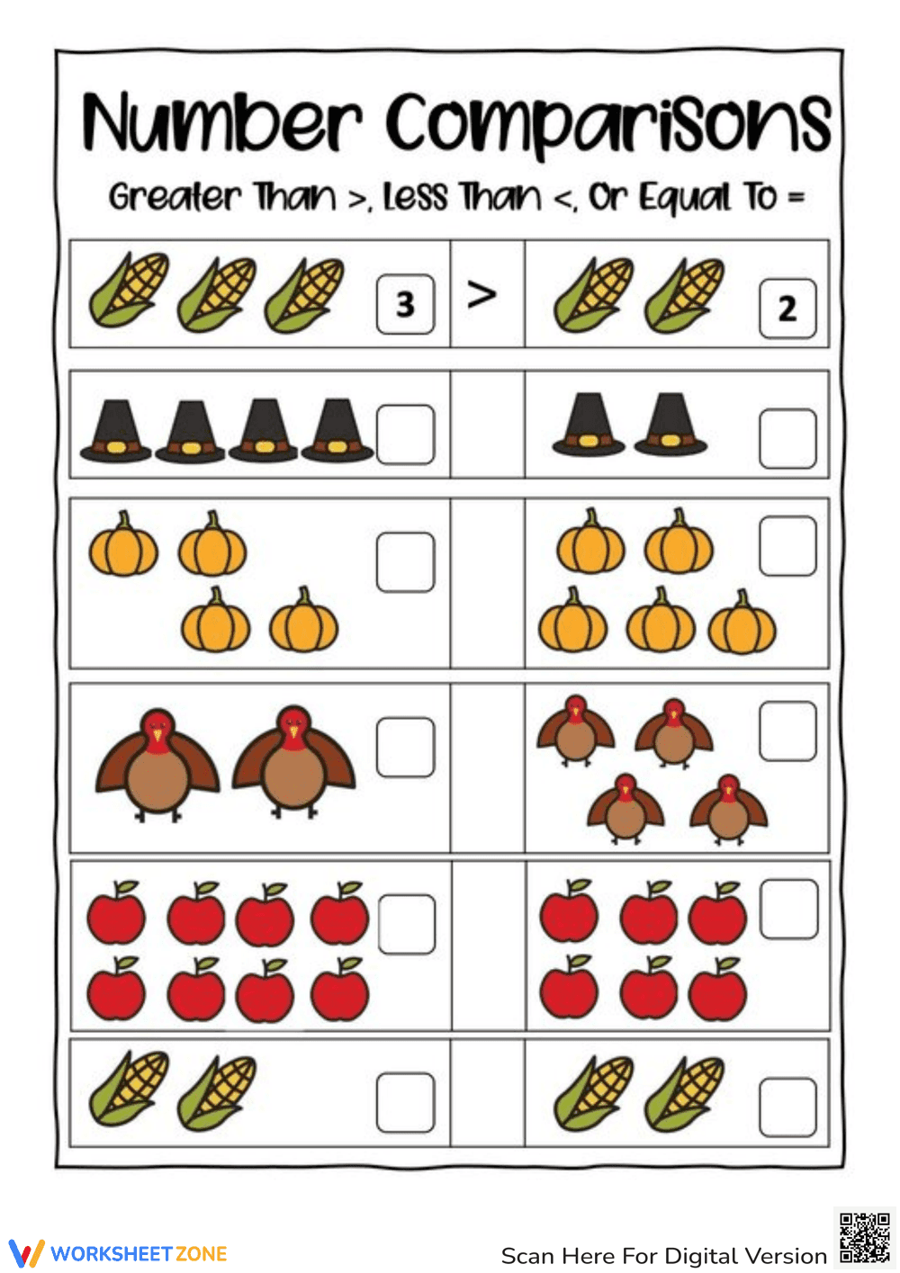 Thanksgiving Number Comparisons: Math Fun - Page 1