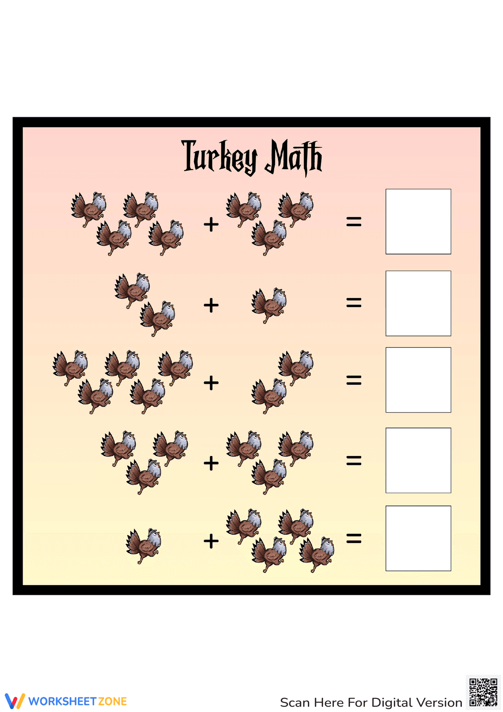 Turkey Counting Math: Thanksgiving Worksheet Fun - Page 1
