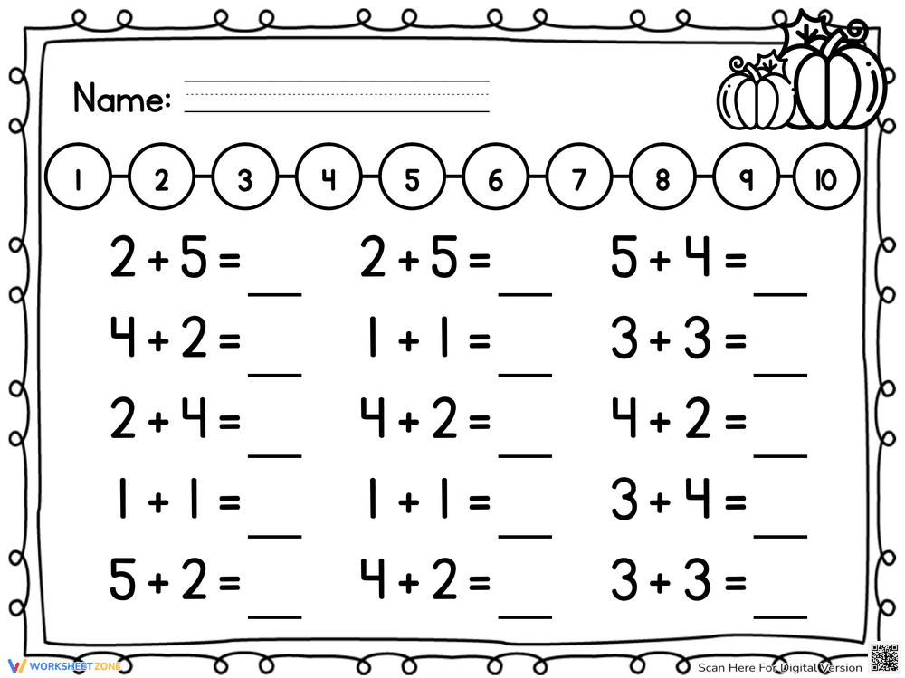 Thanksgiving Number Line Addition Fun - Page 1