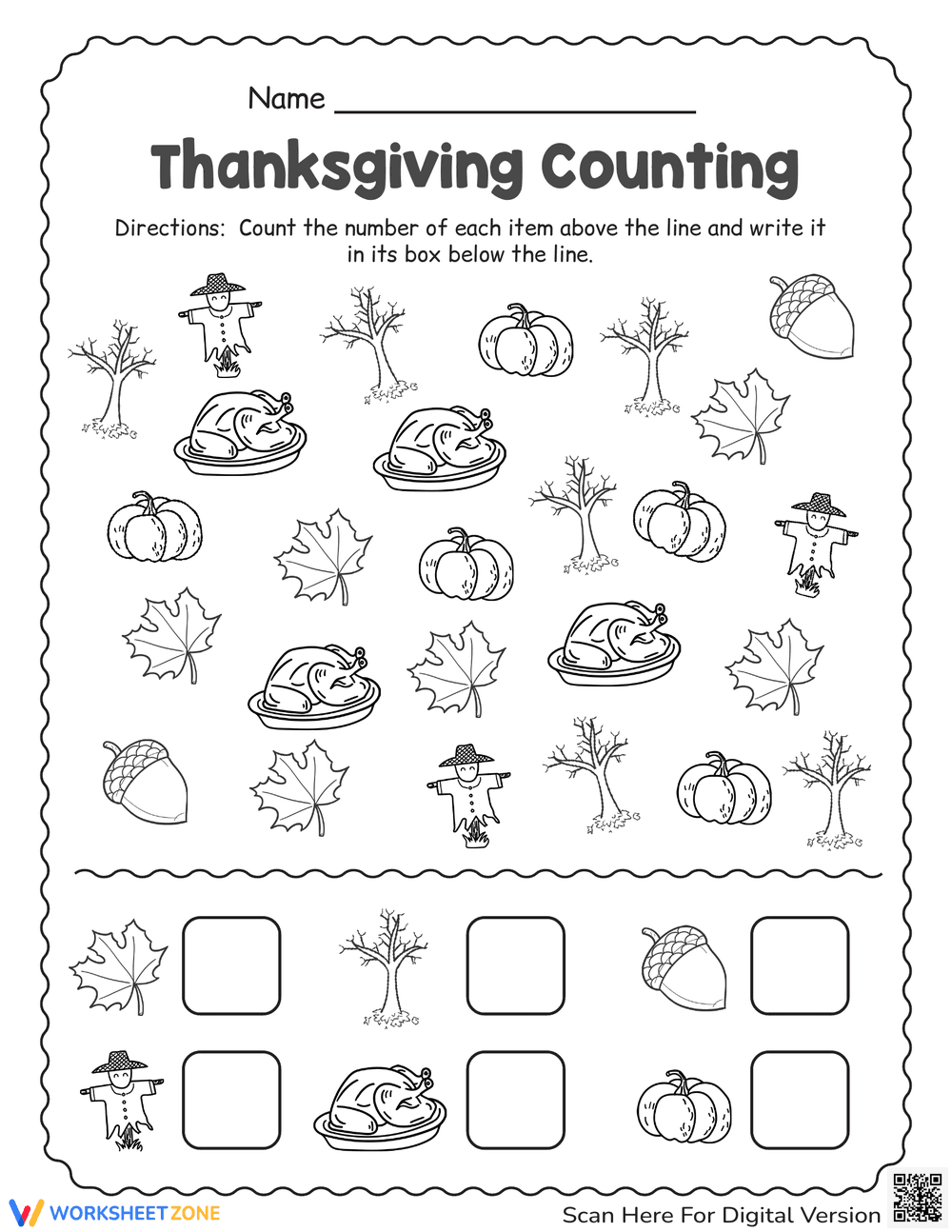 Thanksgiving Counting Worksheet - Page 1