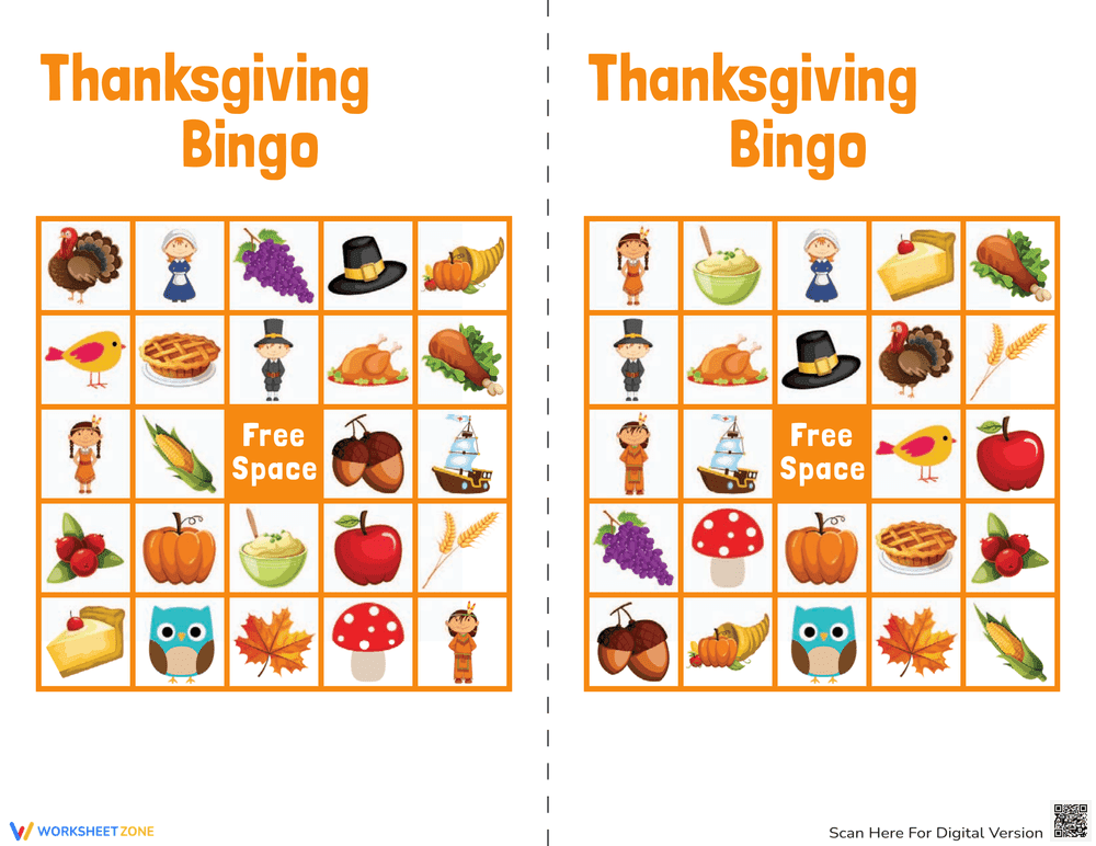Festive Thanksgiving Bingo Game Card - Page 1