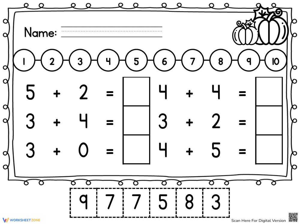 Festive Thanksgiving Number Line Addition - Page 1