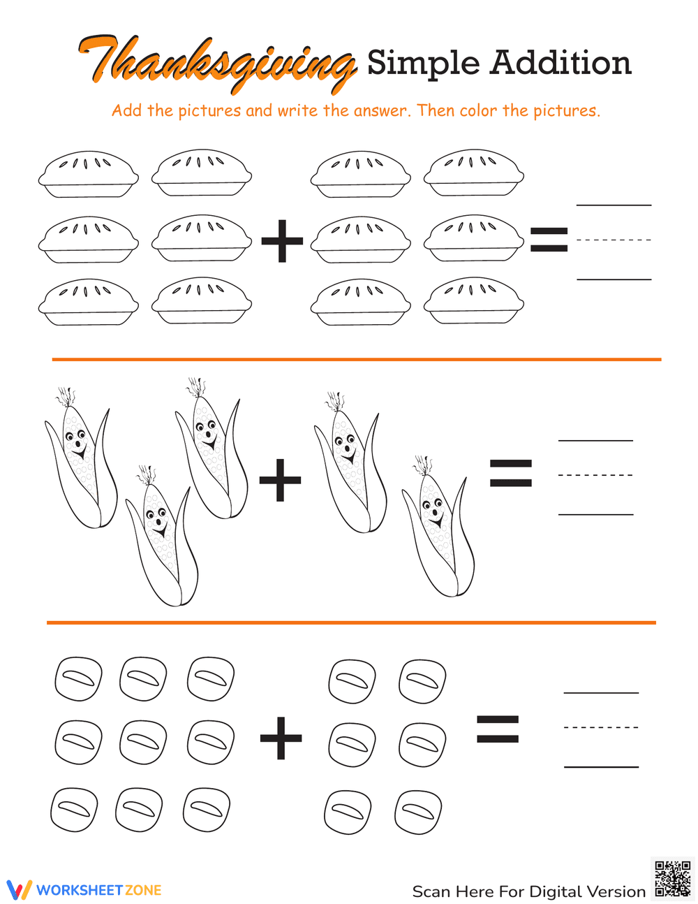Thanksgiving Simple Addition Practice - Page 1