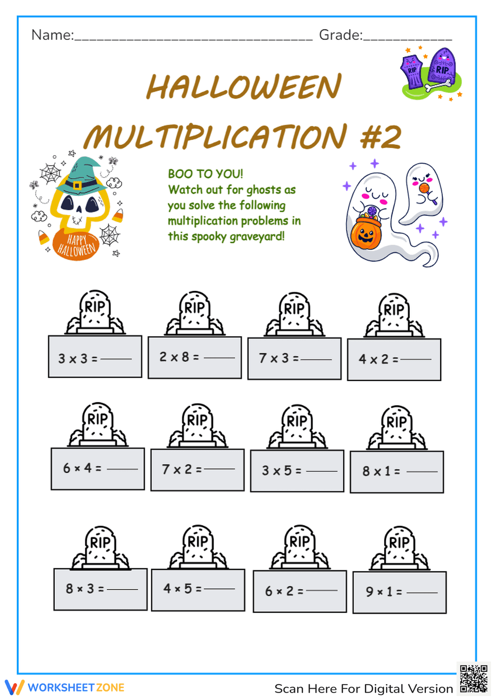 Halloween Multiplication Worksheet | Grade 3 Essential - Page 1