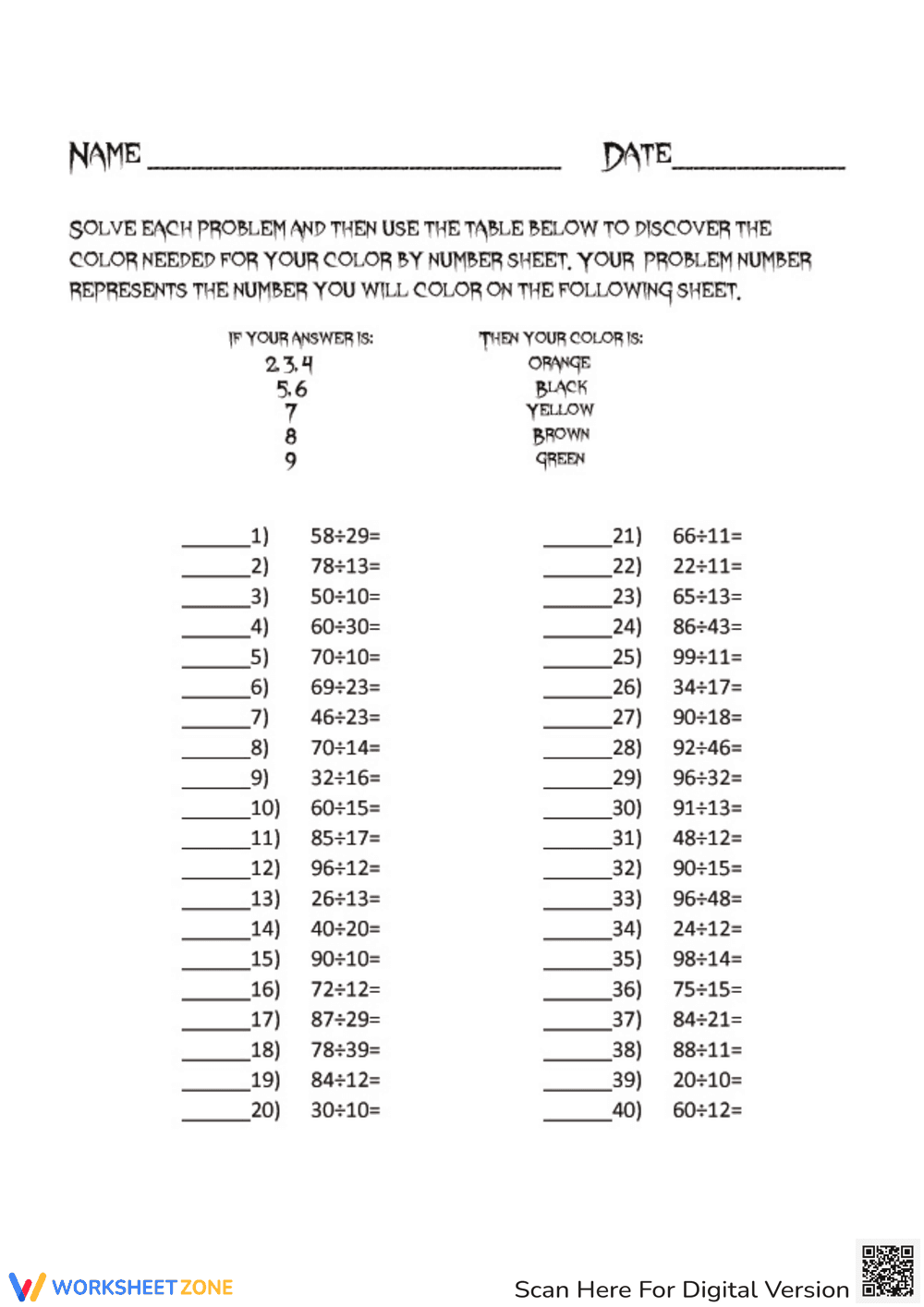 Pumpkin Color by Number- Division - Page 1