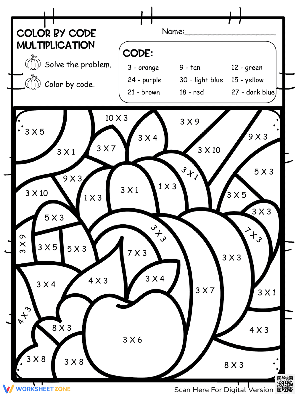 Thanksgiving Color by Number Math Facts - Page 1