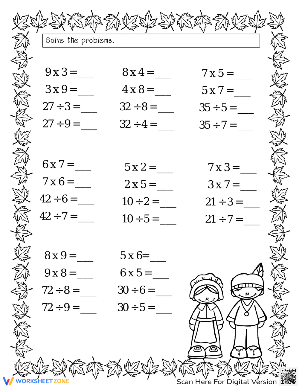 Thanksgiving Multiplication and Division - Page 1