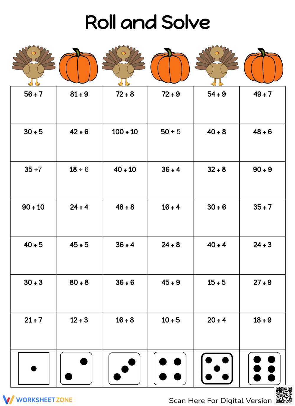 Thanksgiving Division Worksheet | Grade 3-5 Ready - Page 1