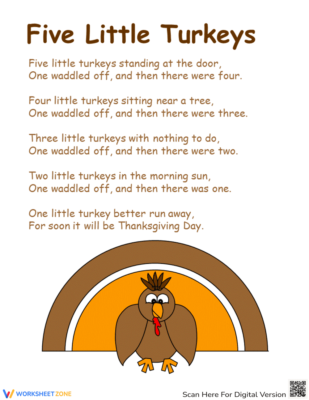 Five Little Turkeys Thanksgiving Poem - Page 1