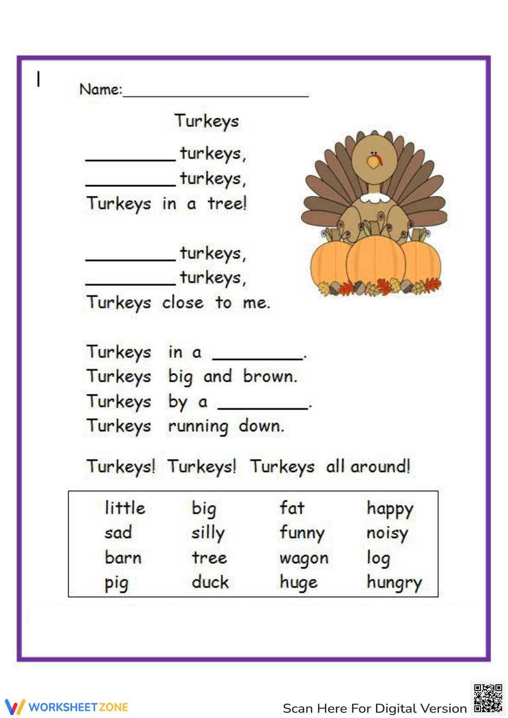 Thanksgiving Poem Frame Worksheet - Page 1