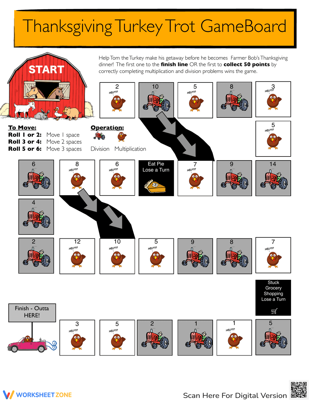 Thanksgiving Turkey Trot Math Game | Essential Grade 3-5 - Page 1