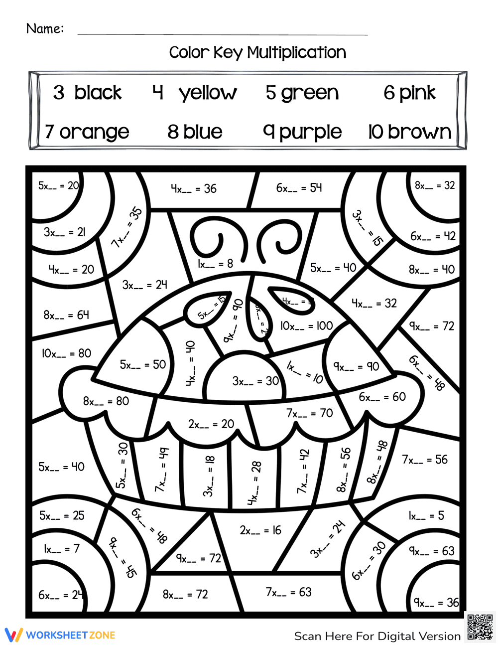 Solve and Color: Thanksgiving Multiplication Worksheet - Page 1