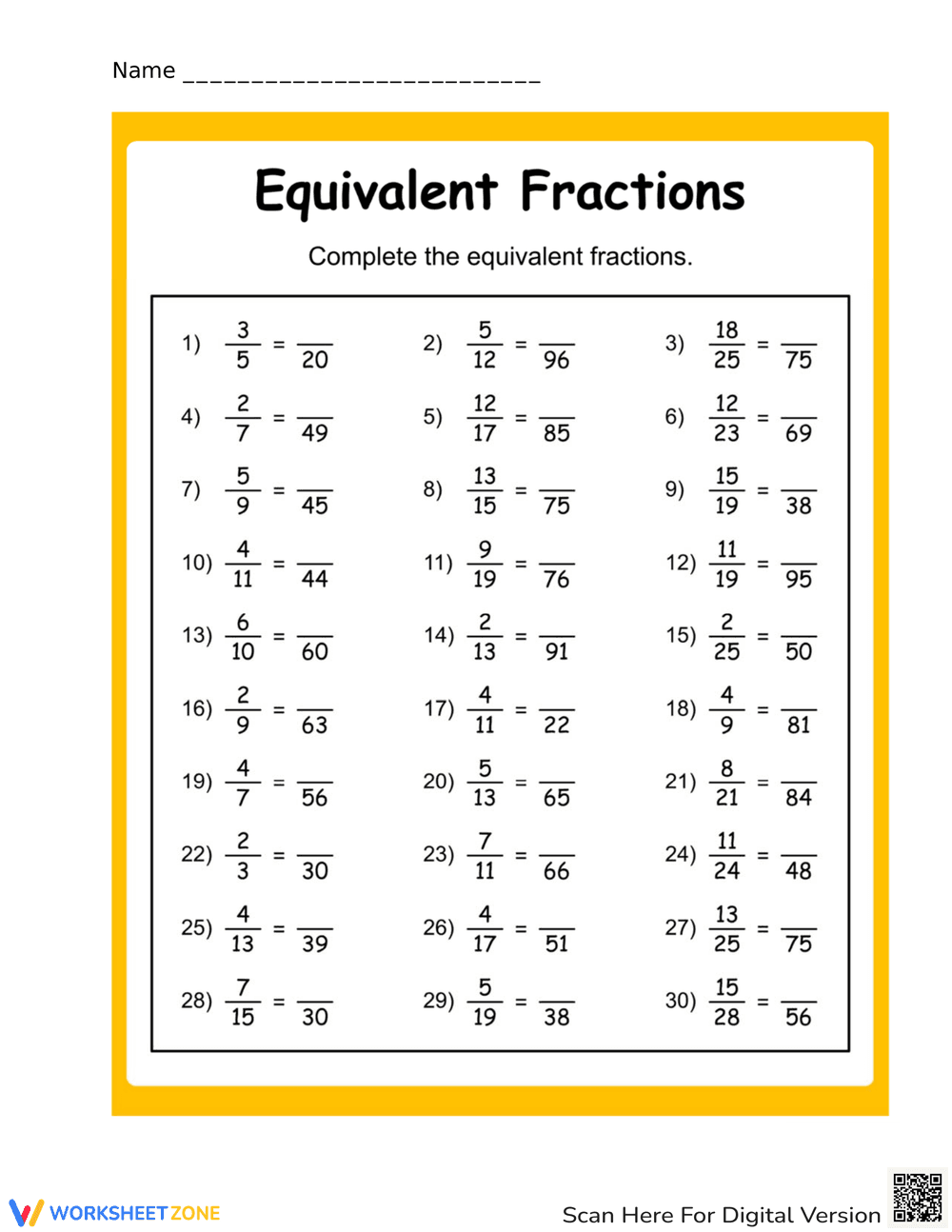 Learn with Equivalent Fractions Worksheet - Page 1