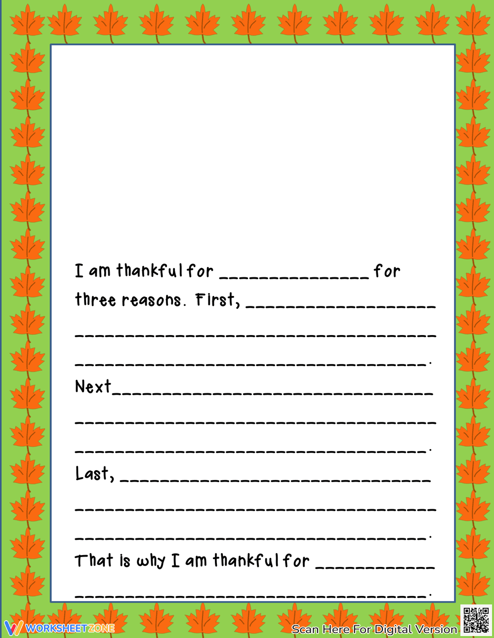 Thanksgiving Writing Worksheet | Grade 3-6 Essential - Page 1