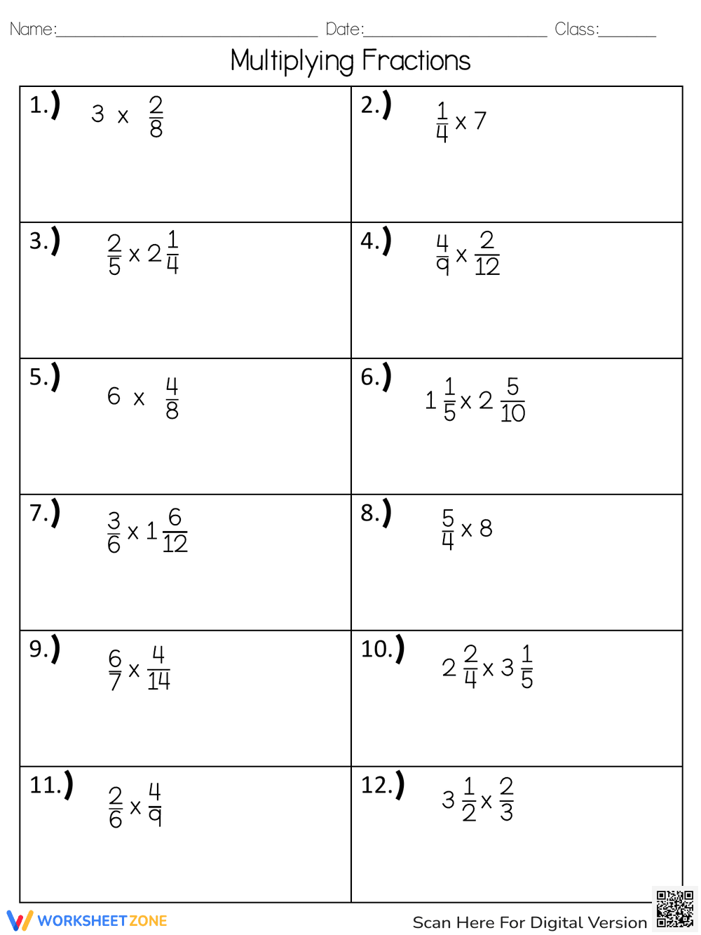 Practice Multiplying Fractions - Page 1