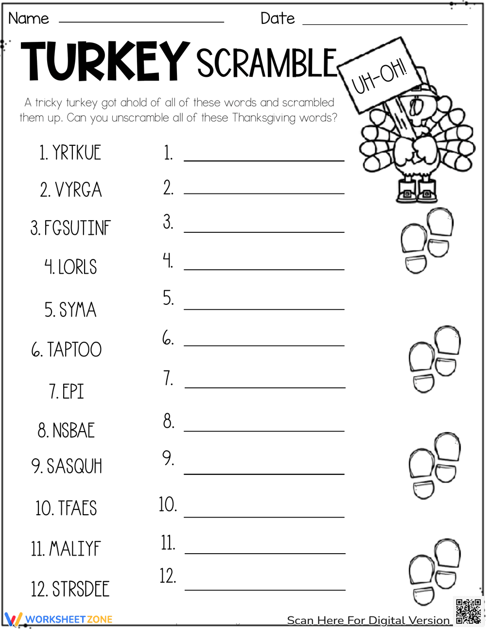 Thanksgiving Word Scramble | Grade 3-5 Essential - Page 1