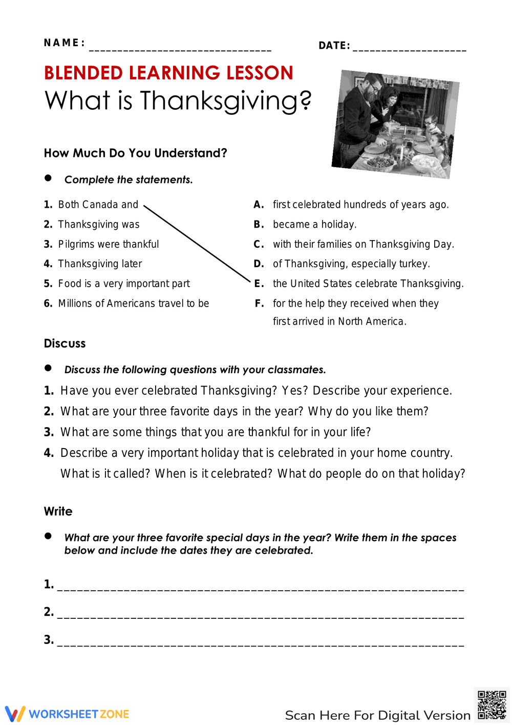 Essential Thanksgiving Reading Worksheet | Grades 6-8 - Page 1