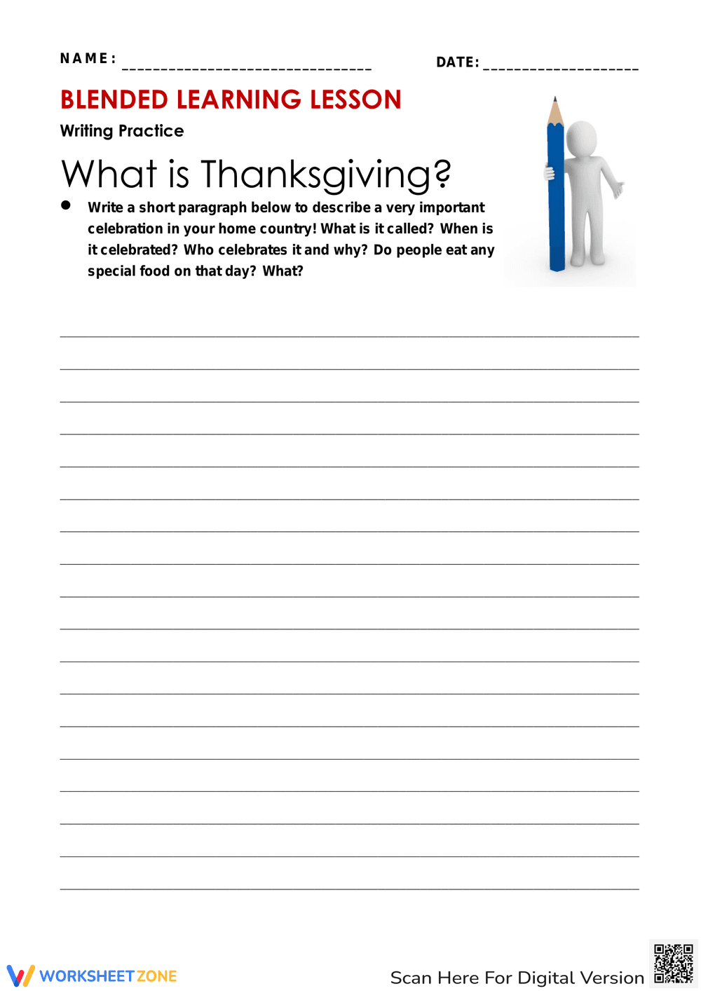 Thanksgiving Writing Practice | Grade 6-8 Essential - Page 1