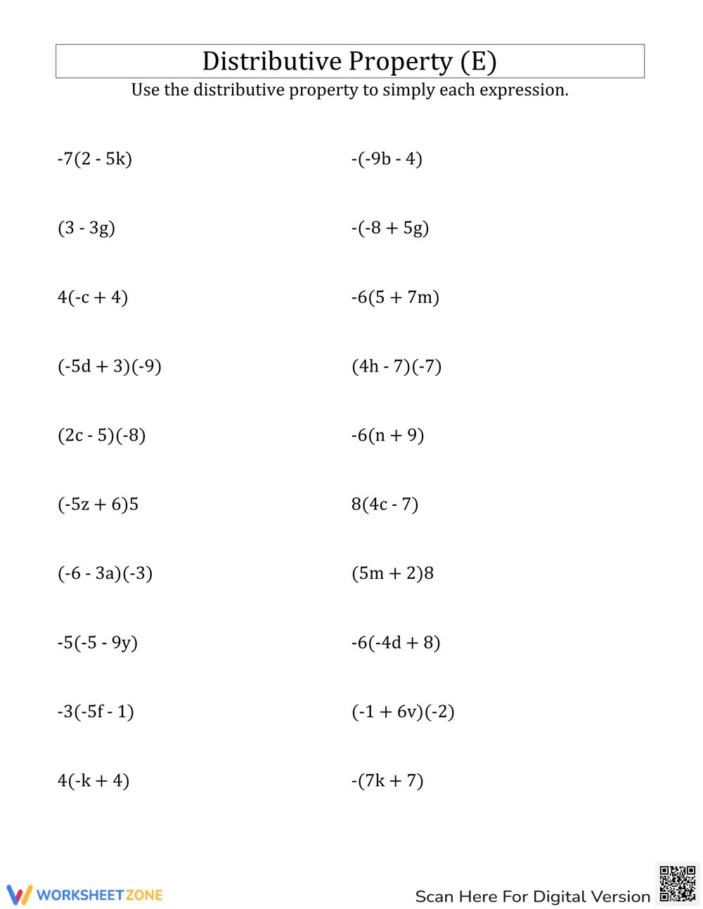 Practice Algebra with the Distributive Property Worksheet - Page 1
