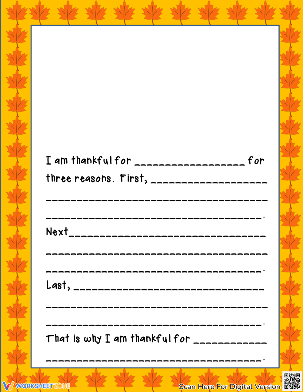 Thanksgiving Writing Worksheet | Grade 3-6 Essential - Page 1