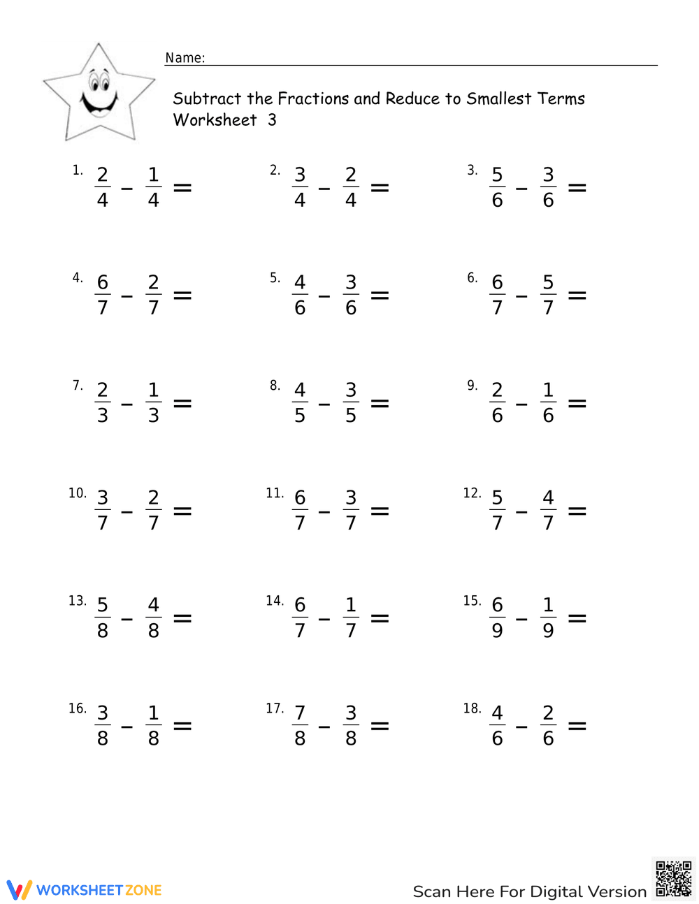 Practice Subtracting Fractions with this Worksheet - Page 1