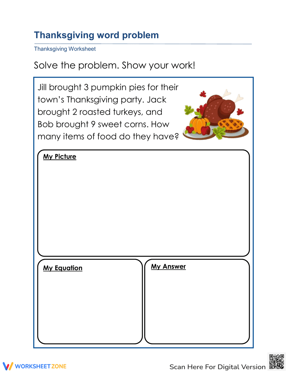 Thanksgiving Themed Math Word Problems Practice - Page 1