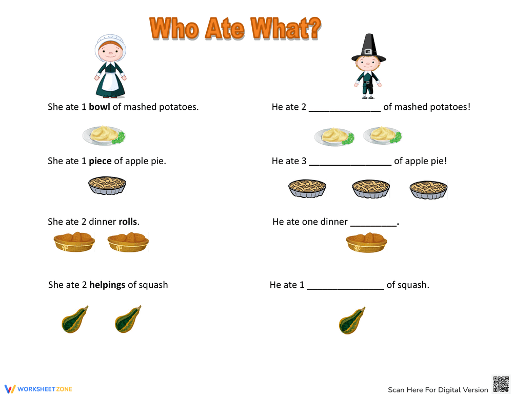 Thanksgiving Grammar Worksheet | Grade 3-6 Printable - Page 1