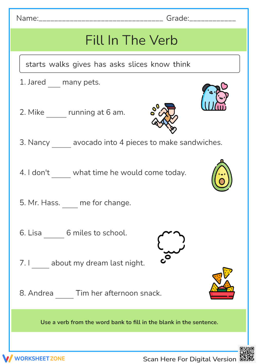 Get into Grammar: Fill in the Verb Worksheet - Page 1