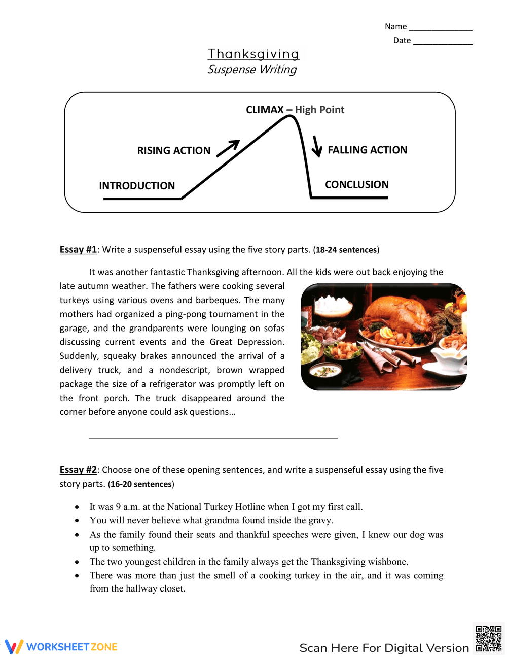 Thanksgiving Writing Prompts Practice Worksheet - Page 1