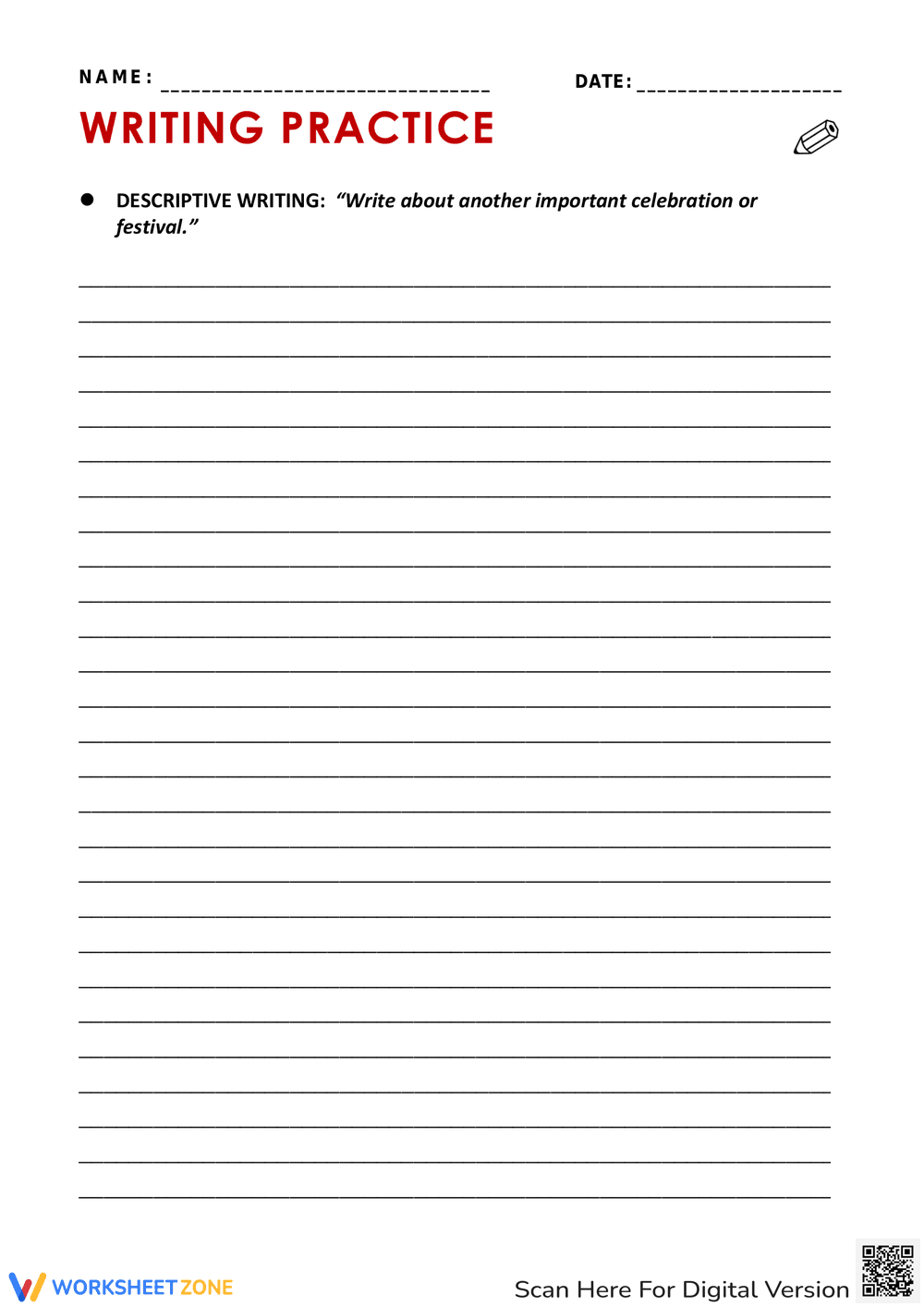 Descriptive Writing Worksheet | Grade 6-8 Essential - Page 1