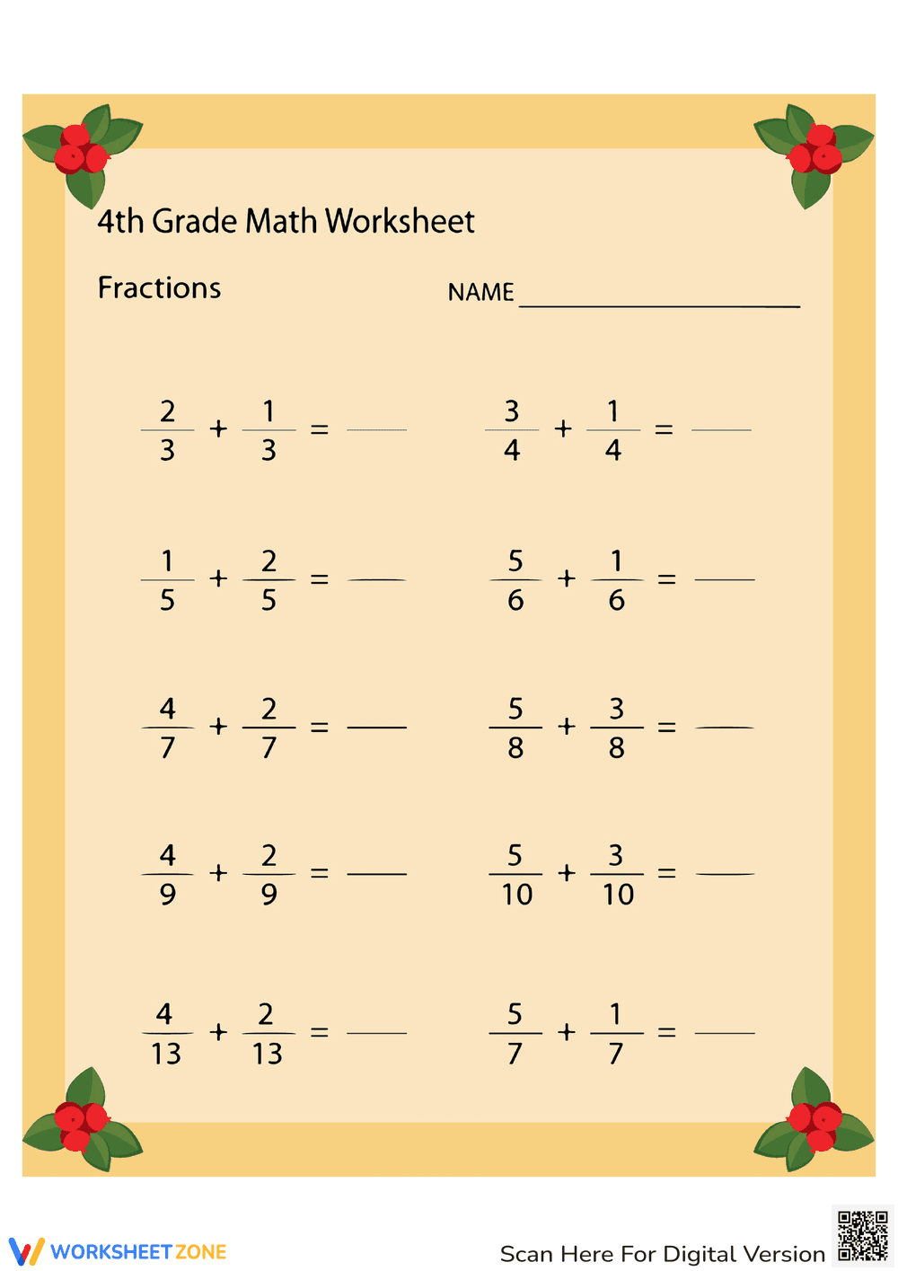 Practice Thanksgiving Fractions with this Worksheet - Page 1