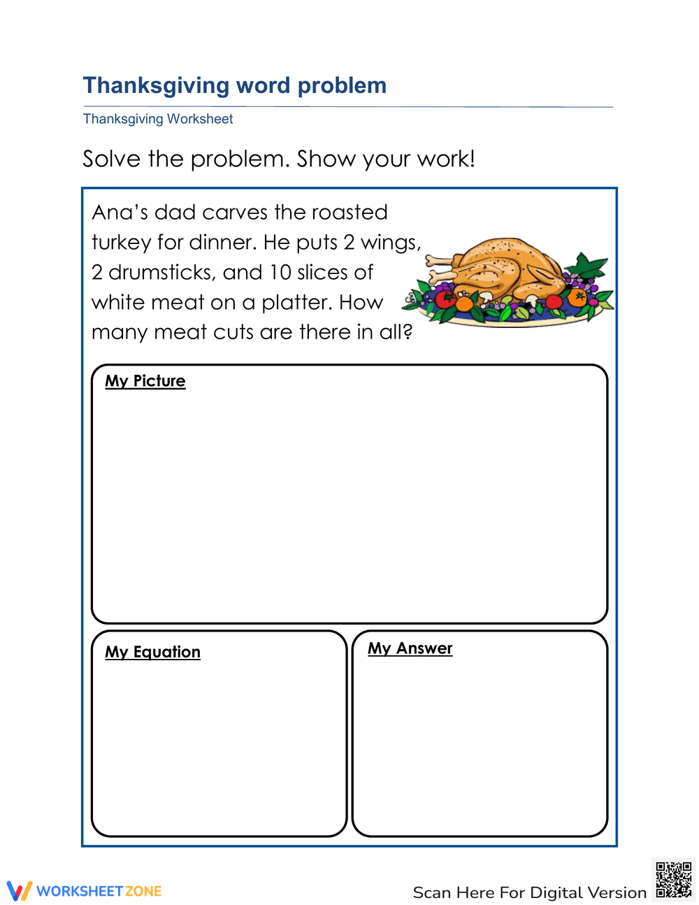 Thanksgiving Word Problems Practice Worksheet - Page 1