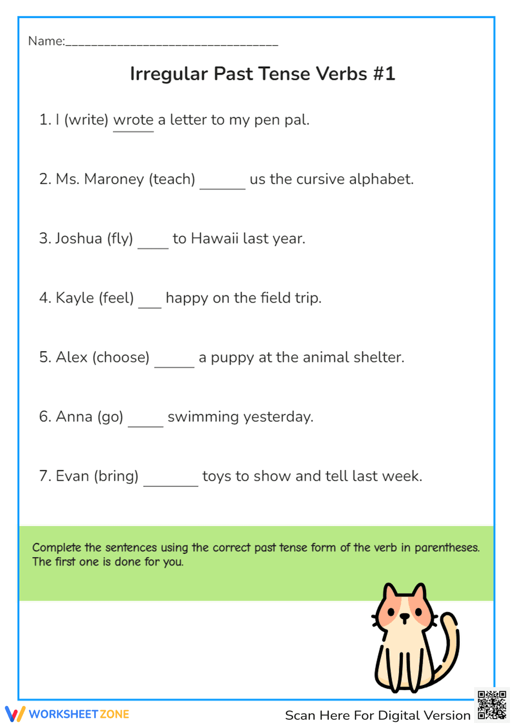 Irregular Past Tense Verbs Worksheet - Grammar Practice Activity - Page 1
