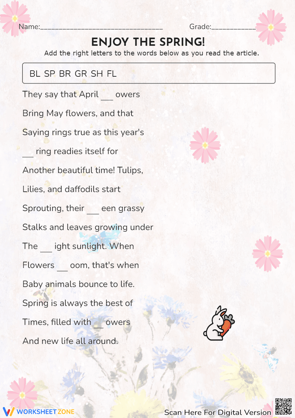 Spring-Themed Word Completion - Page 1