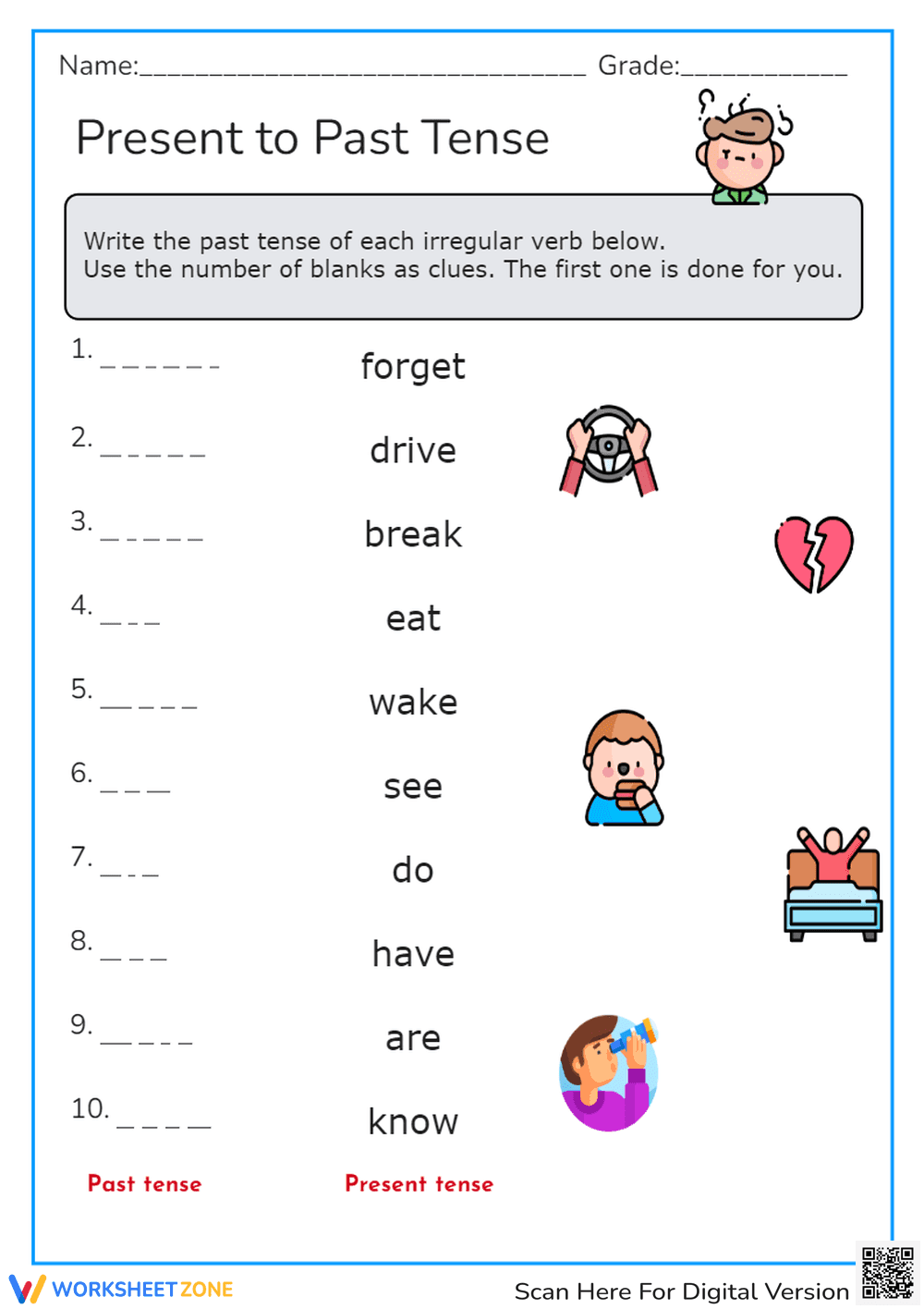 Irregular Verbs: Present to Past Tense Change Worksheet - Page 1