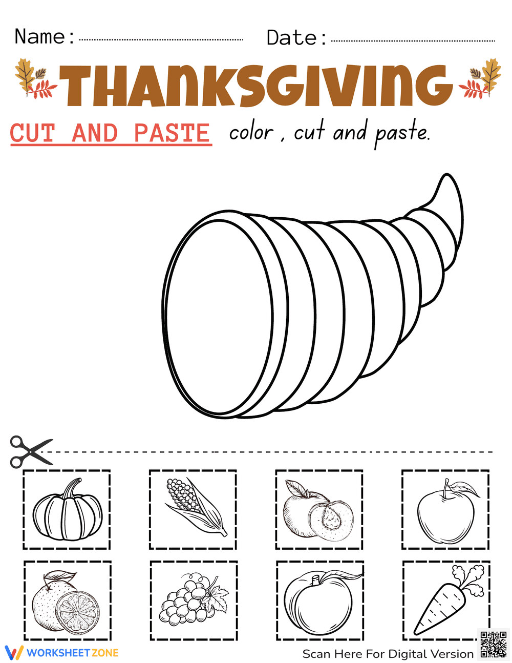 Build a Cornucopia: Printable Thanksgiving Craft for Kids - Page 1