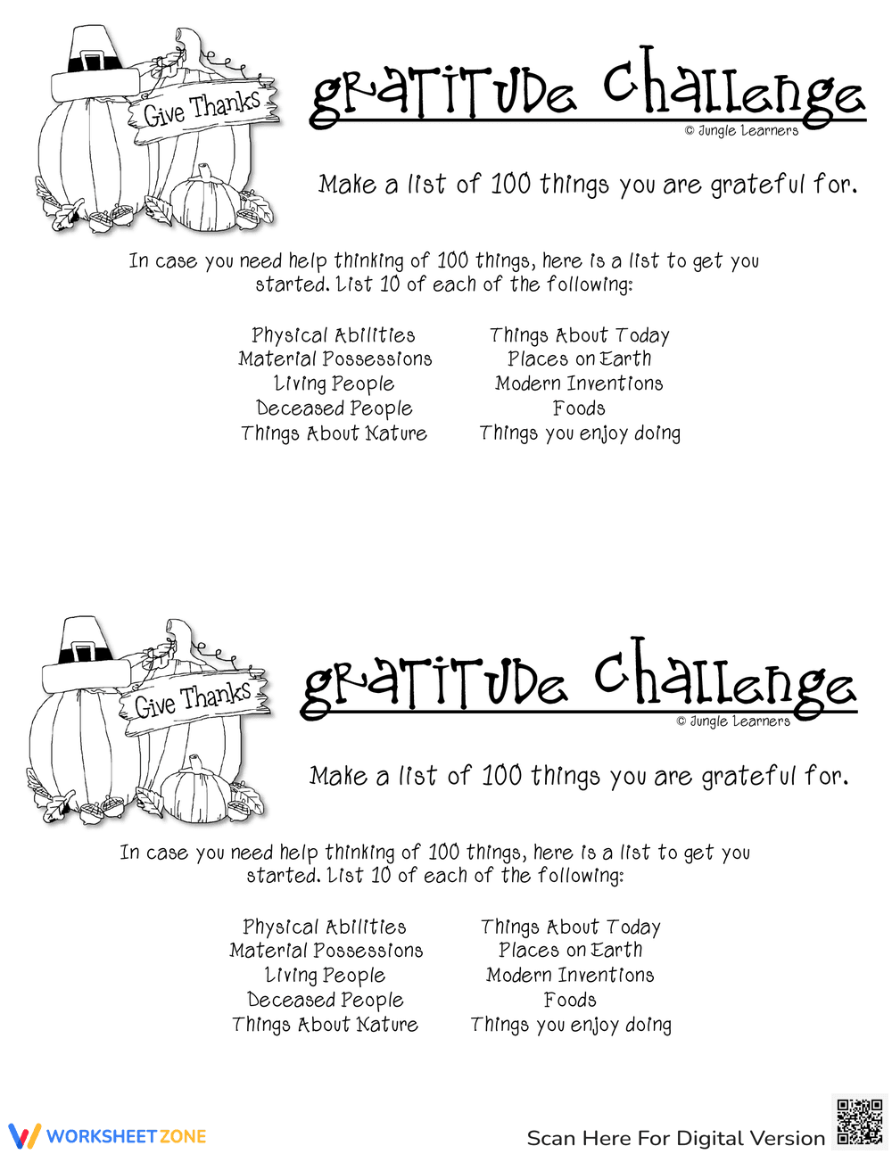 Thanksgiving Gratitude Challenge | Essential Grade 3 - Page 1