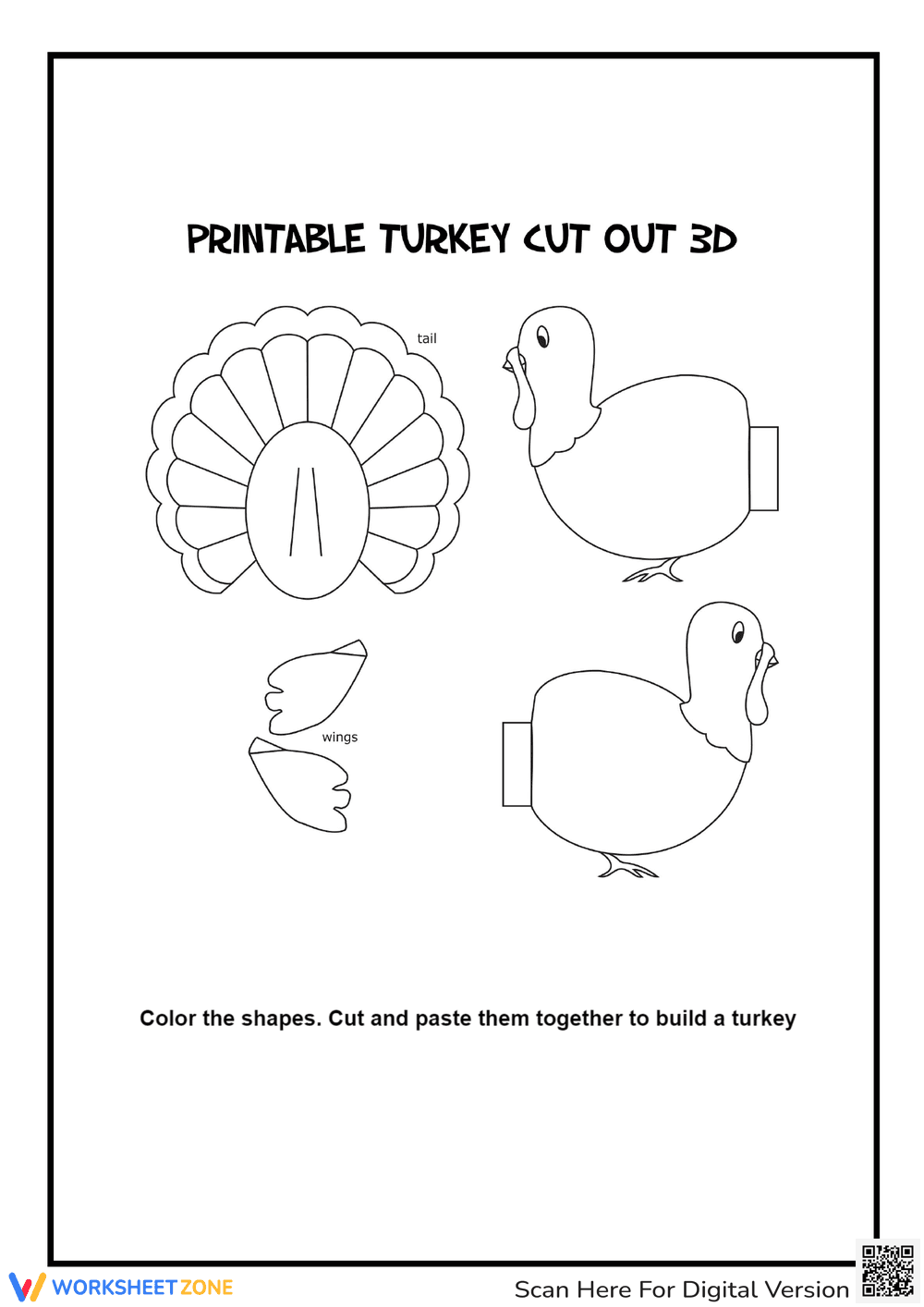 Printable Turkey Cut Out 3D | Essential Grade 1 Craft - Page 1