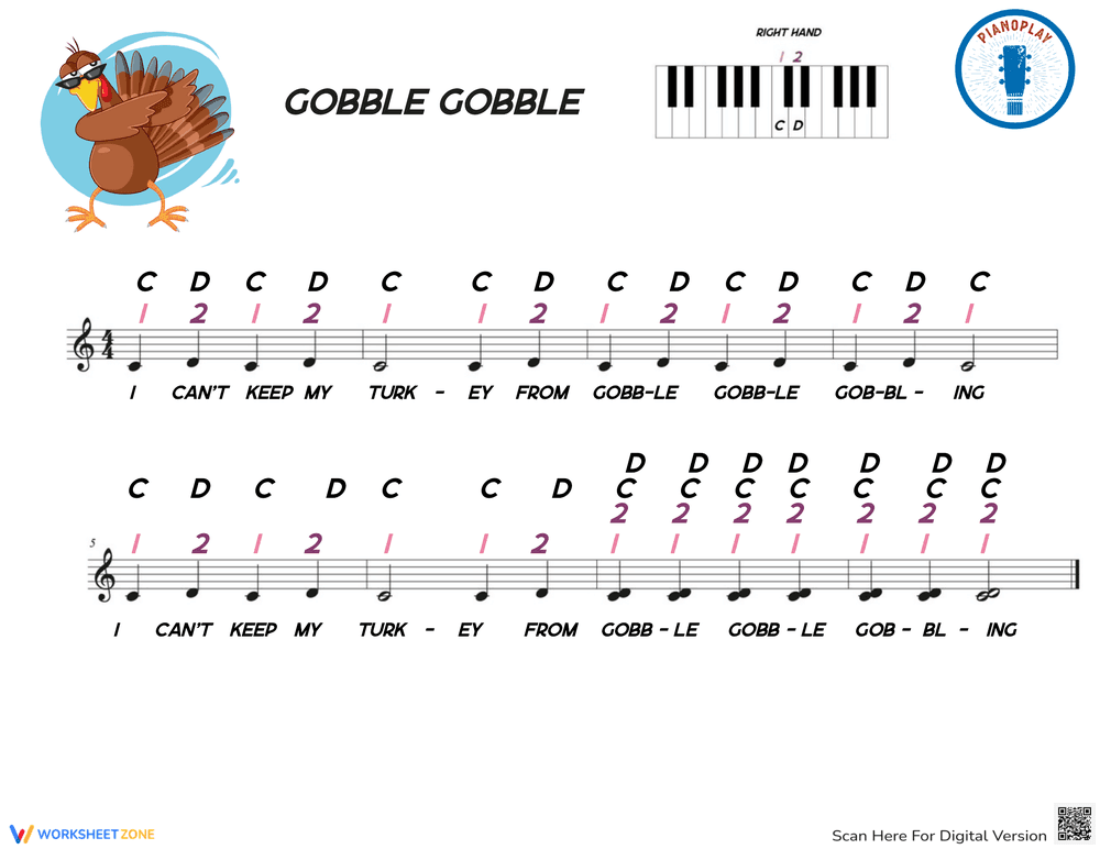 Gobble Gobble Thanksgiving Song Worksheet: Festive Music Fun - Page 1