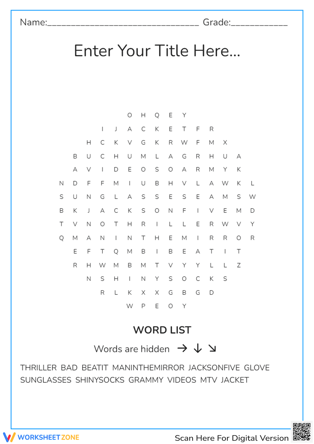 Michael Jackson Word Search - Page 1