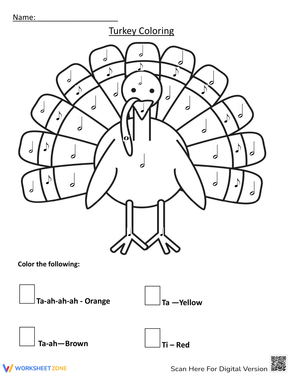 Thanksgiving Rhythm Coloring Worksheet: Festive Music Activity - Page 1