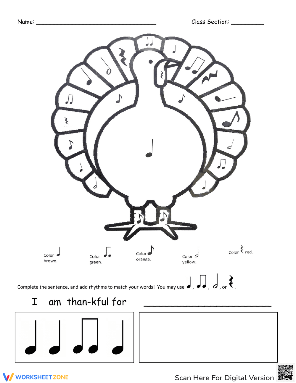 Thanksgiving Music Worksheet | Grade 1-3 Essential - Page 1