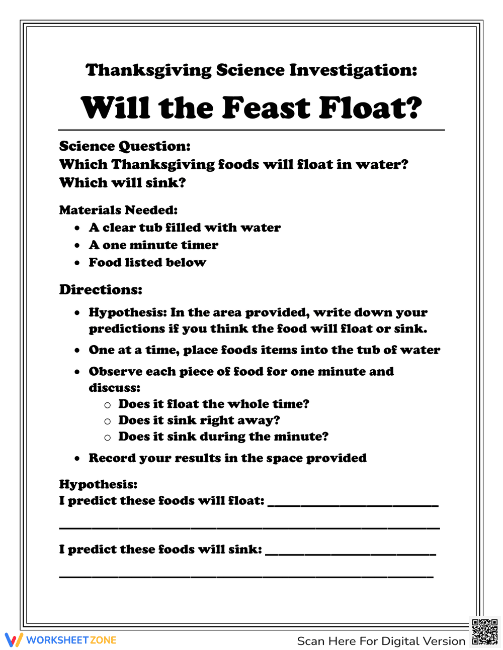 Thanksgiving Sink or Float Science | Essential Grade 5 - Page 1