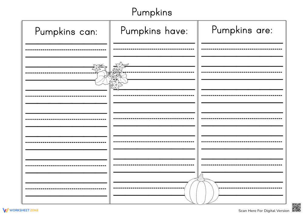 About Pumpkins Worksheet | Grade 3 Printable Writing - Page 1